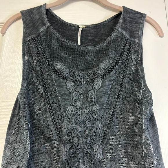 Free People dark grey semi sheer lace boho sleeveless tank top S - Picture 5 of 10